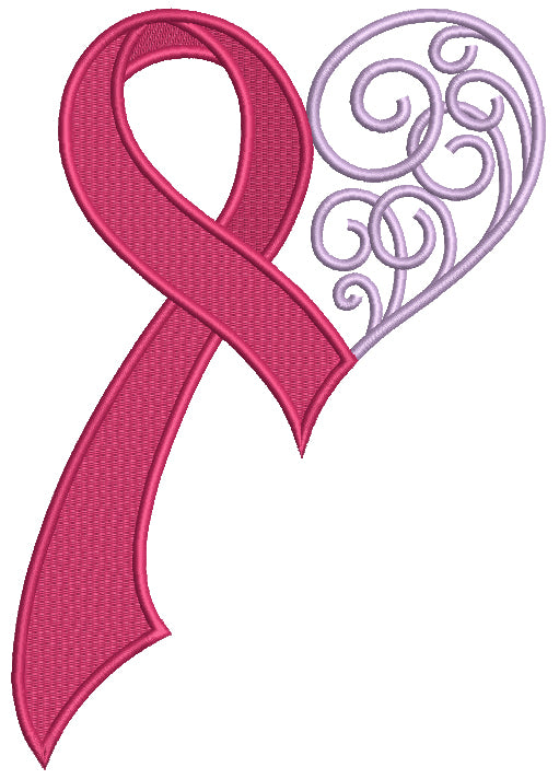 Breast Cancer Awareness Ornamental Ribbon Filled Machine Embroidery Design Digitized Pattern