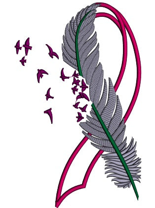Breast Cancer Awareness Ribbon With A Feather Applique Machine Embroidery Design Digitized Pattern