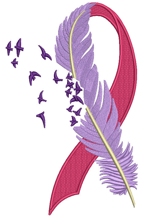 Breast Cancer Awareness Ribbon With A Feather Filled Machine Embroider ...