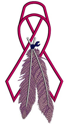 Breast Cancer Awareness Ribbon With Feathers Applique Machine Embroidery Design Digitized Pattern