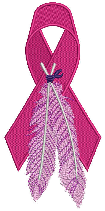 Breast Cancer Awareness Ribbon With Feathers Filled Machine Embroidery Design Digitized Pattern