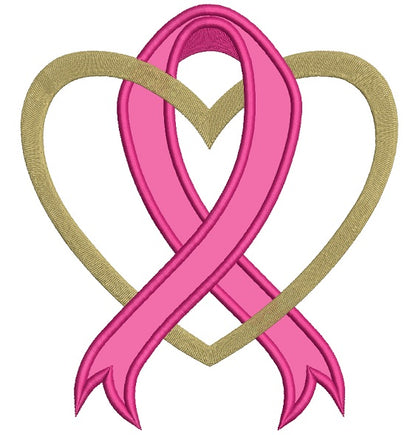 Breast Cancer Awareness Ribbon With Heart Applique Machine Embroidery Design Digitized Pattern