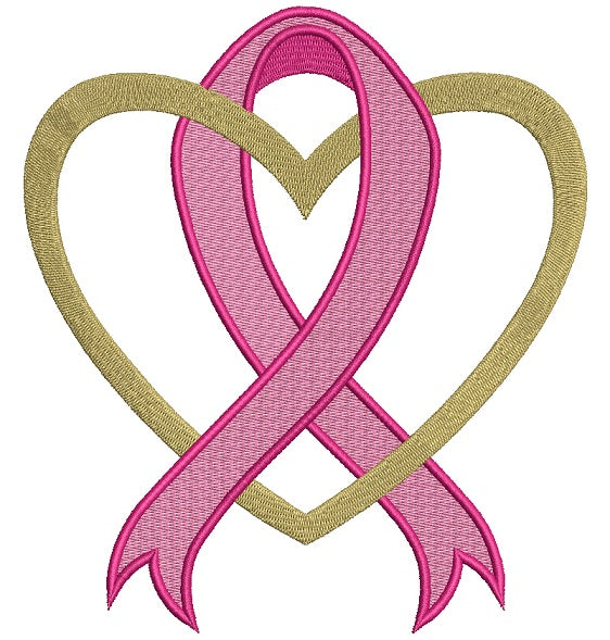 Breast Cancer Awareness Ribbon With Heart Filled Machine Embroidery Design Digitized Pattern