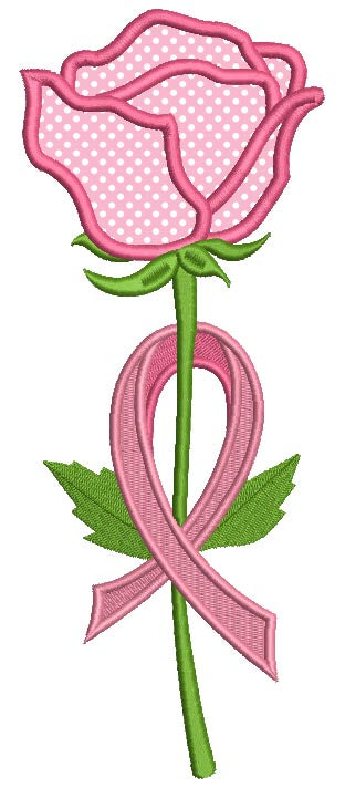 Breast Cancer Awareness Rose Ribbon Applique Machine Embroidery Design Digitized Pattern