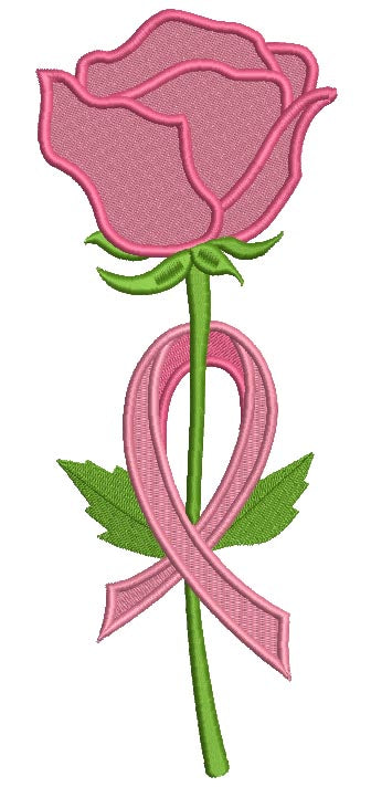 Breast Cancer Awareness Rose Ribbon Filled Machine Embroidery Design Digitized Pattern