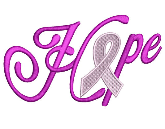 Breast Cancer Hope with Ribbon Machine Filled Embroidery Digitized Design Pattern - Instant Download