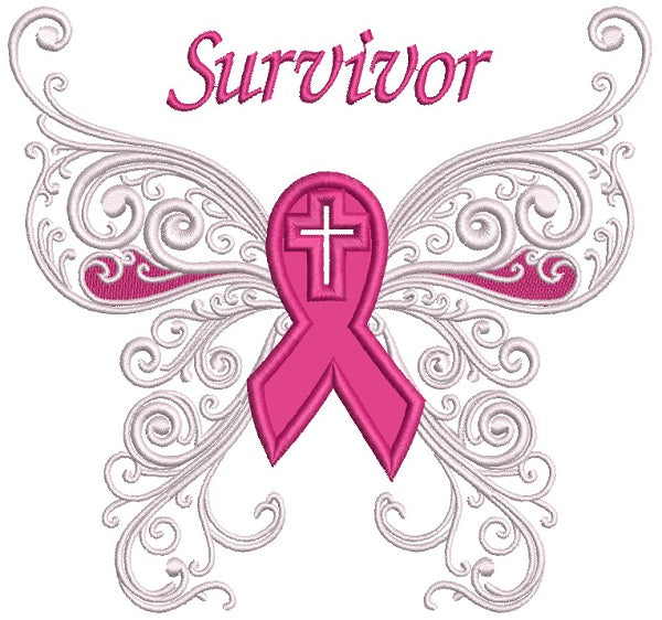 Breast Cancer Survivor Butterfly With Cross Applique Machine Embroidery Design Digitized Pattern