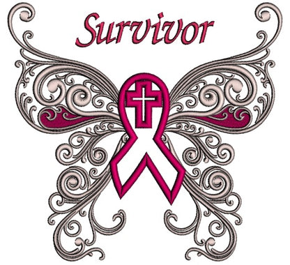 Breast Cancer Survivor Butterfly With Cross Applique Machine Embroidery Design Digitized Pattern