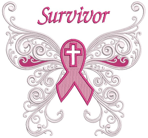 Breast Cancer Survivor Butterfly With Cross Filled Machine Embroidery Design Digitized Pattern