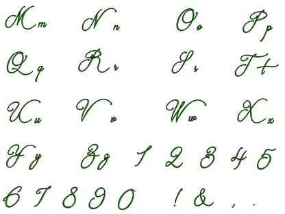 Bremen Script Machine Embroidery Font Upper and Lower Case 1 2 3 inches