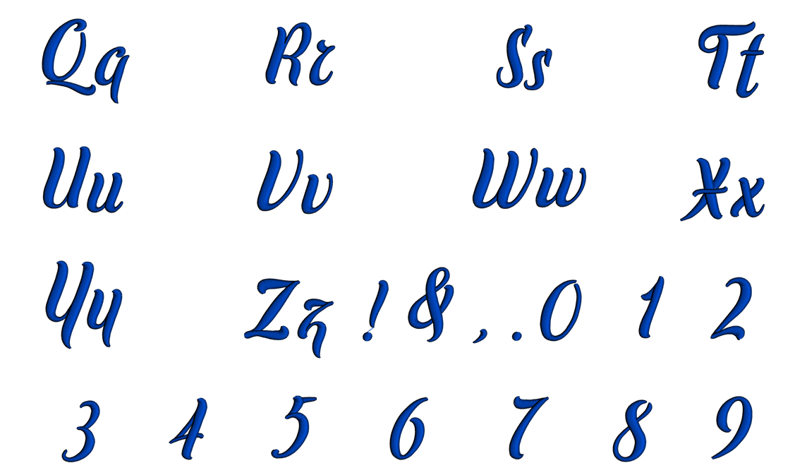 Brogan Font Machine Embroidery Script Upper and Lower Case 1 2 3 inche ...