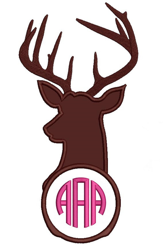 Buck Deer With Cirlce Hunting Applique Machine Embroidery Digitized Design Pattern