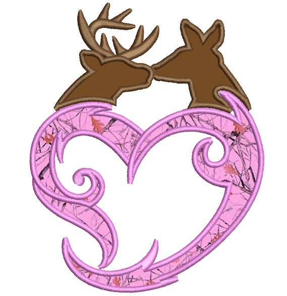 Buck and Doe Heart Love Applique machine embroidery digitized design pattern - Instant Download -4x4 , 5x7, and 6x10 hoops