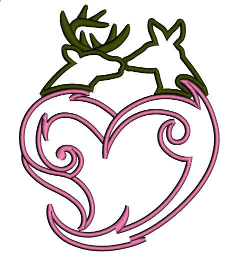 Buck and Doe Heart Love Applique machine embroidery digitized design pattern - Instant Download -4x4 , 5x7, and 6x10 hoops