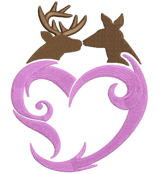 Buck and Doe Heart Love machine embroidery digitized design filled pattern - Instant Download -4x4 , 5x7, and 6x10 hoops
