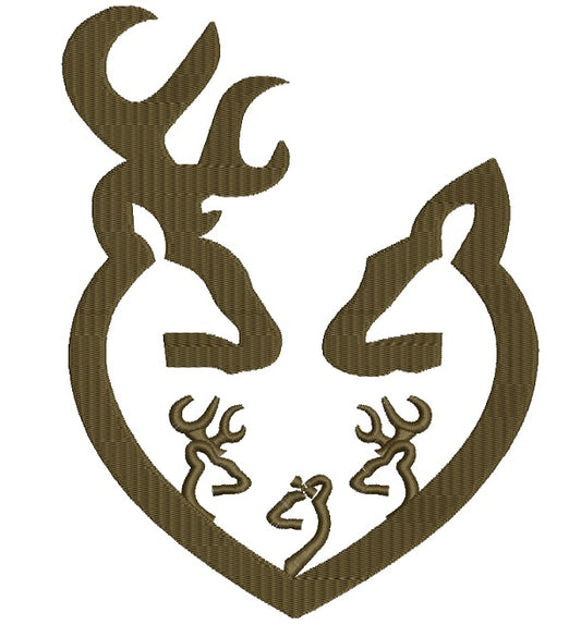 Buck and Doe and three kids two boys and a girl Filled Machine Embroidery Design Digitized Pattern