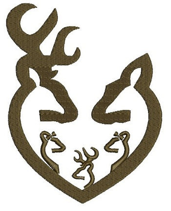 Buck and Doe wih three (3) kids Hunting Filled machine embroidery digitized design pattern - Instant Download -4x4 , 5x7, 6x10 hoops