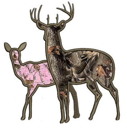 Buck and a doe Applique machine hunting embroidery digitized Applique design pattern - Instant Download -4x4 , 5x7, and 6x10 hoops
