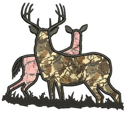 Buck and a doe in the field hunting Applique Machine Embroidery Digitized Design Pattern- Instant Download - 4x4 ,5x7,6x10 -hoops