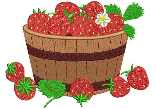 Bucket of Strawberries Filled Machine Embroidery Digitized Design Pattern