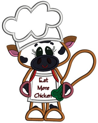 Bull Cook With Eat More Chicken Apron Applique Machine Embroidery Design Digitized Pattern