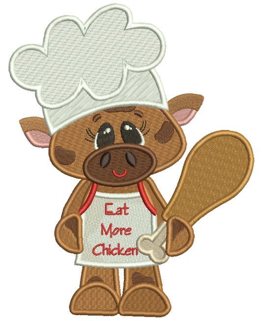 Bull Cook With Eat More Chicken Apron Filled Machine Embroidery Design Digitized Pattern