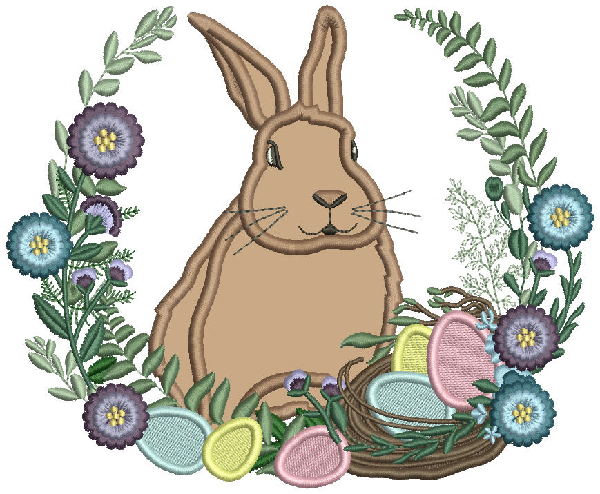 Bunny And Easter Eggs Wreath Applique Machine Embroidery Design Digitized Pattern