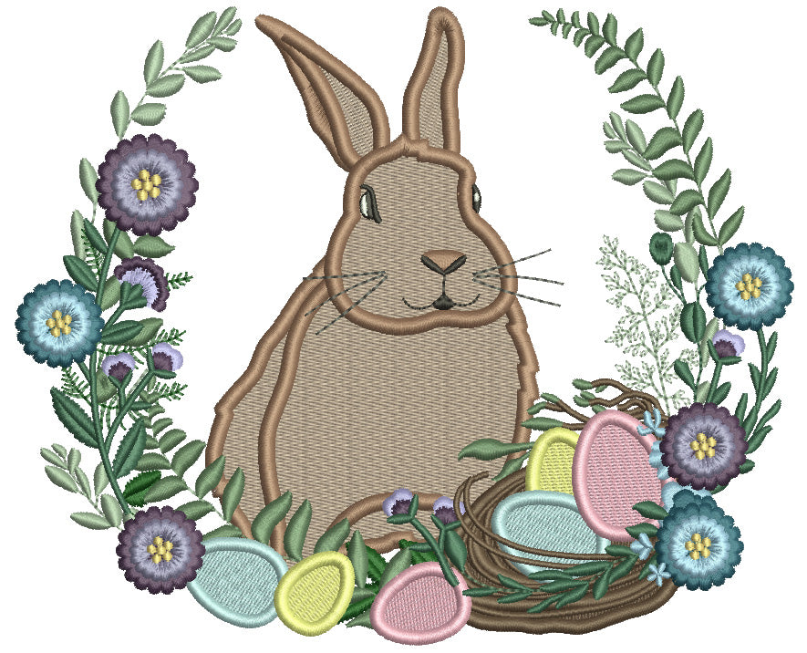 Bunny And Easter Eggs Wreath Filled Machine Embroidery Design Digitized Pattern