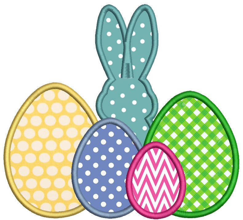 Bunny And Four Eggs Easter Applique Machine Embroidery Design Digitized Pattern