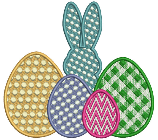 Bunny And Four Eggs Easter Filled Machine Embroidery Design Digitized Pattern