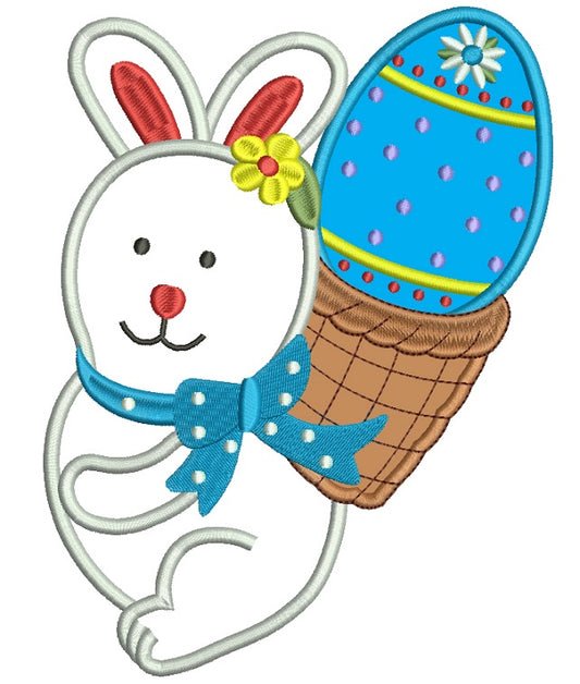 Bunny Carrying Big Easter Egg Applique Machine Embroidery Design Digitized Pattern