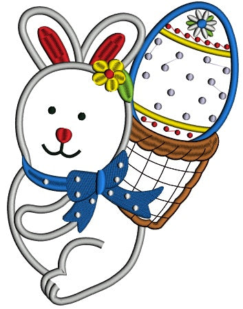 Bunny Carrying Big Easter Egg Applique Machine Embroidery Design Digitized Pattern