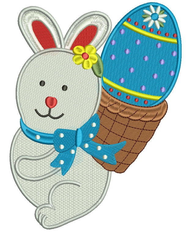 Bunny Carrying Big Easter Egg Filled Machine Embroidery Design Digitized Pattern