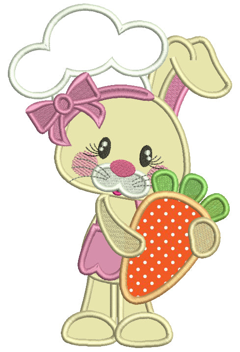 Bunny Chef Holding Carrot Easter Applique Machine Embroidery Design Digitized
