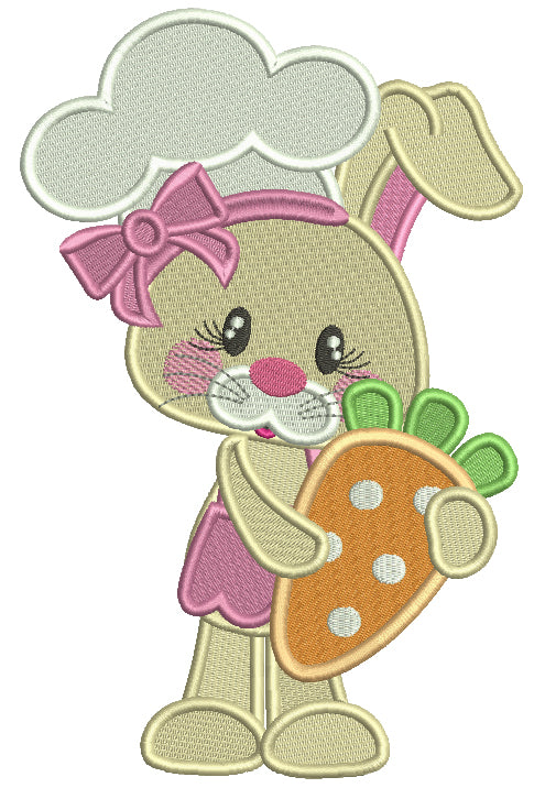 Bunny Chef Holding Carrot Easter Filled Machine Embroidery Design Digitized