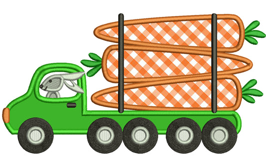 Bunny Driving a Truck With Carrots Easter Applique Machine Embroidery Design Digitized Pattern
