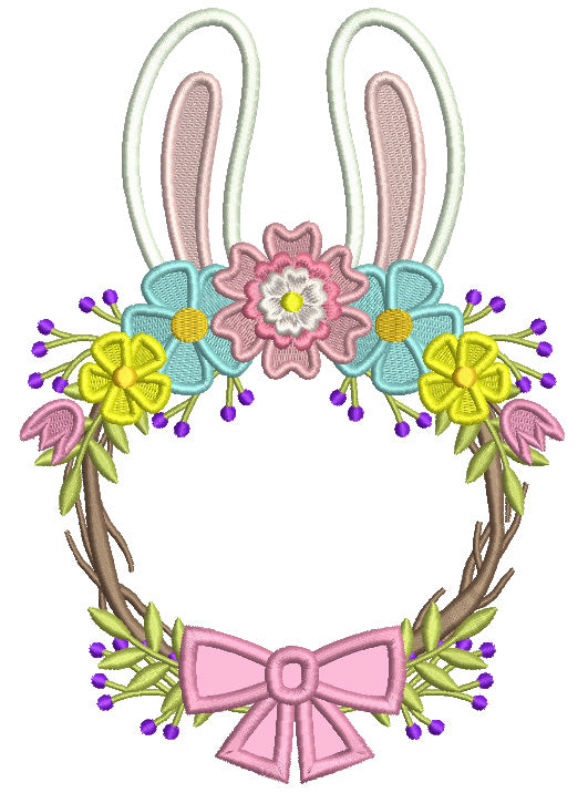 Bunny Ear Wreath Easter Applique Machine Embroidery Design Digitized Pattern