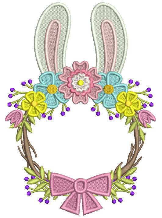 Bunny Ear Wreath Easter Filled Machine Embroidery Design Digitized Pattern