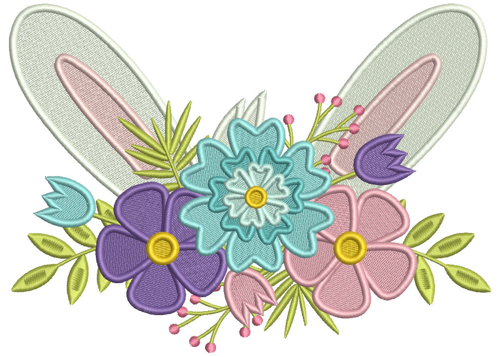 Bunny Ears And Flowers Easter Filled Machine Embroidery Design Digitized Pattern
