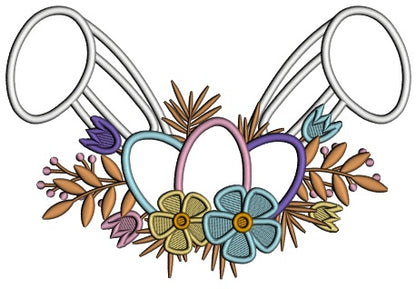 Bunny Ears Easter Eggs And Flowers Applique Machine Embroidery Design Digitized Pattern