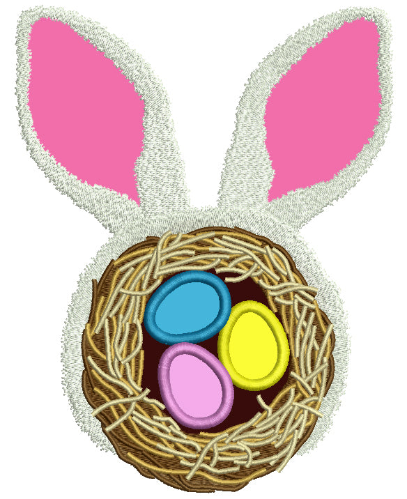 Bunny Ears Nest With Eggs Easter Applique Machine Embroidery Design Digitized Pattern