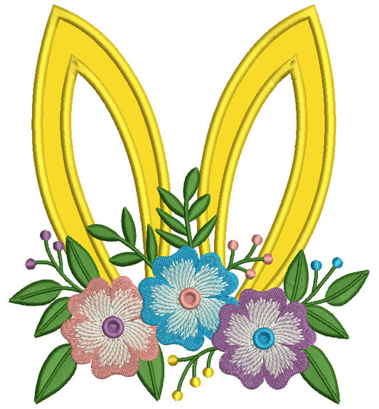 Bunny Ears With Beautiful Flowers Easter Applique Machine Embroidery Design Digitized Pattern