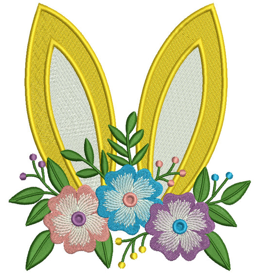 Bunny Ears With Beautiful Flowers Easter Filled Machine Embroidery Design Digitized Pattern