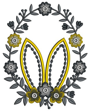 Bunny Ears Wreath Easter Applique Machine Embroidery Design Digitized Pattern