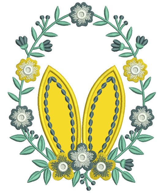 Bunny Ears Wreath Easter Applique Machine Embroidery Design Digitized Pattern