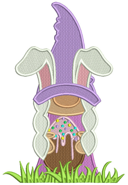 Bunny Gnome Holding Easter Egg Filled Machine Embroidery Design Digitized Pattern