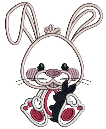Bunny Holding Chocolate Bunny Applique Easter Machine Embroidery Design Digitized Pattern