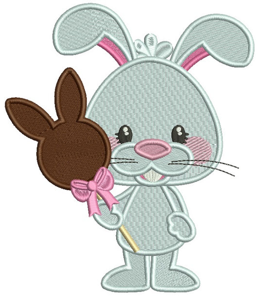 Bunny Holding Chocolate Bunny Candy Filled Easter Machine Embroidery Design Digitized Pattern