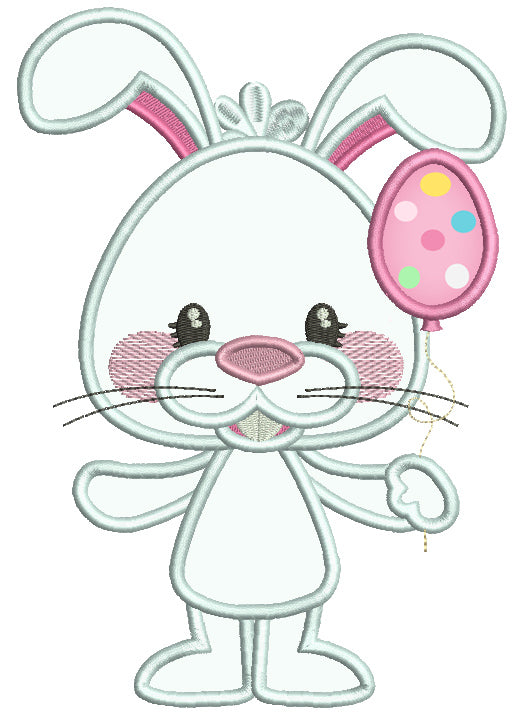Bunny Holding Easter Egg Balloon Applique Machine Embroidery Design Digitized Pattern