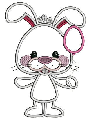 Bunny Holding Easter Egg Balloon Applique Machine Embroidery Design Digitized Pattern